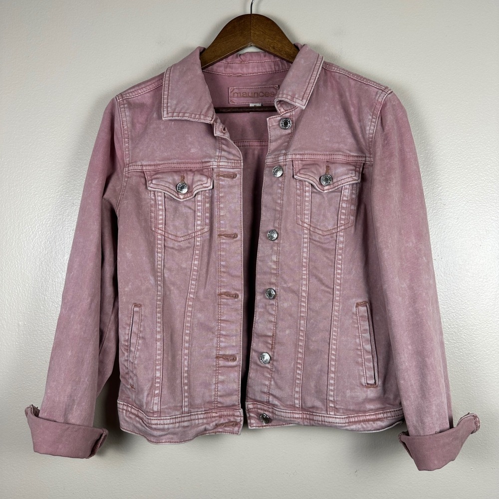 Maurices Women's S Denim Jacket Pink Acid Wash Trucker Button Up Pockets